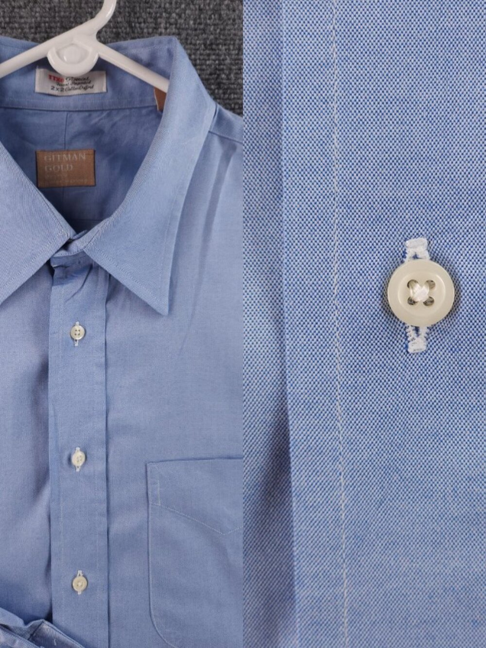 Gitman Bros TTX 18 34 Point Pinpoint USA Cotton Oxford Blue Pocket Solid Mens